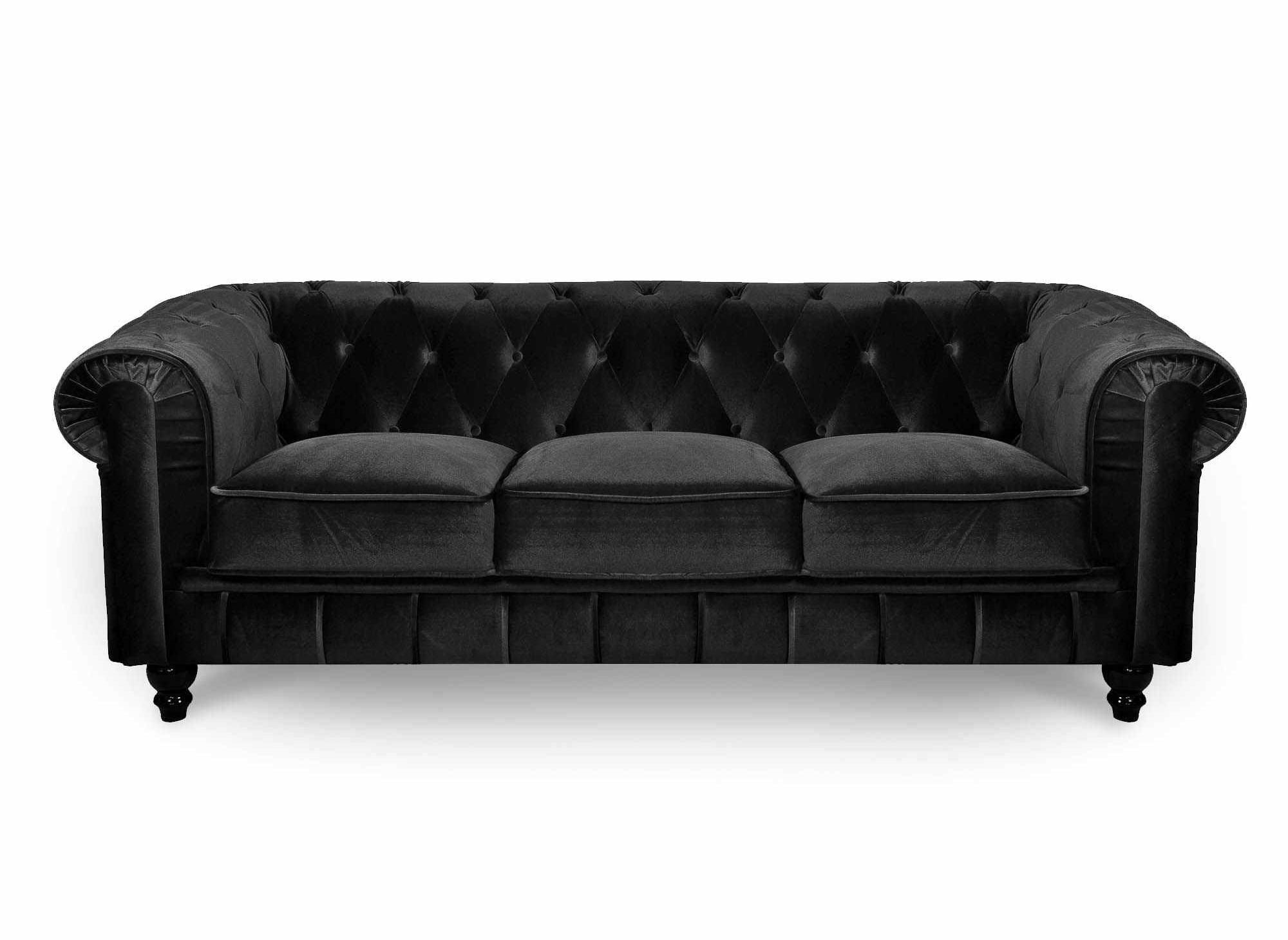 Canapé 3 places velours noir CHESTERFIELD