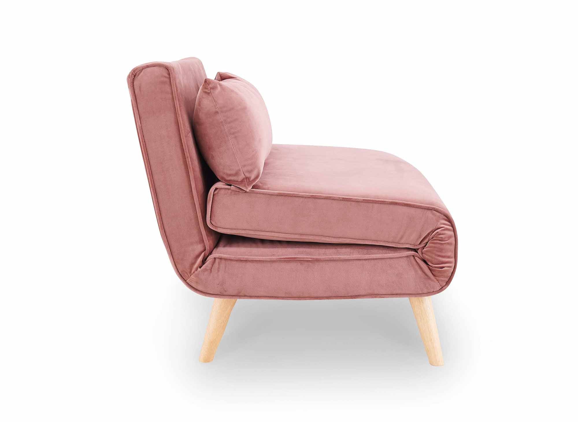 Banquette convertible 2 places en velours rose TONKA