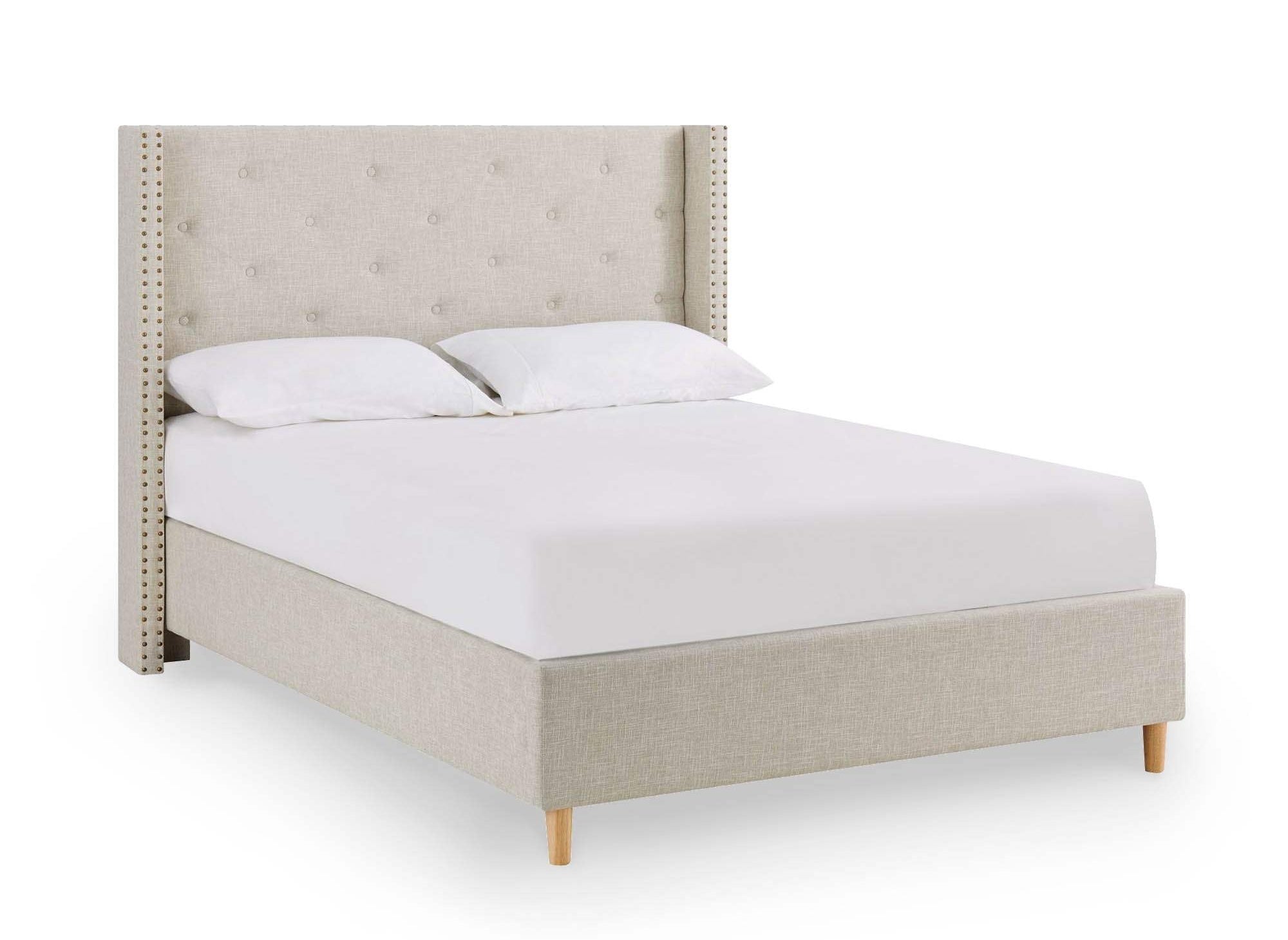 Lit double en tissu capitonné beige 160x200 cm MARGOT