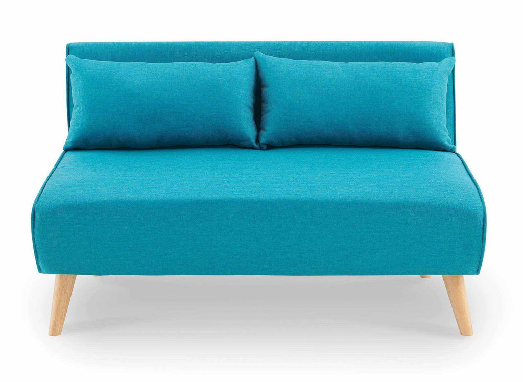 Banquette convertible 2 places en tissu bleu turquoise TONKA