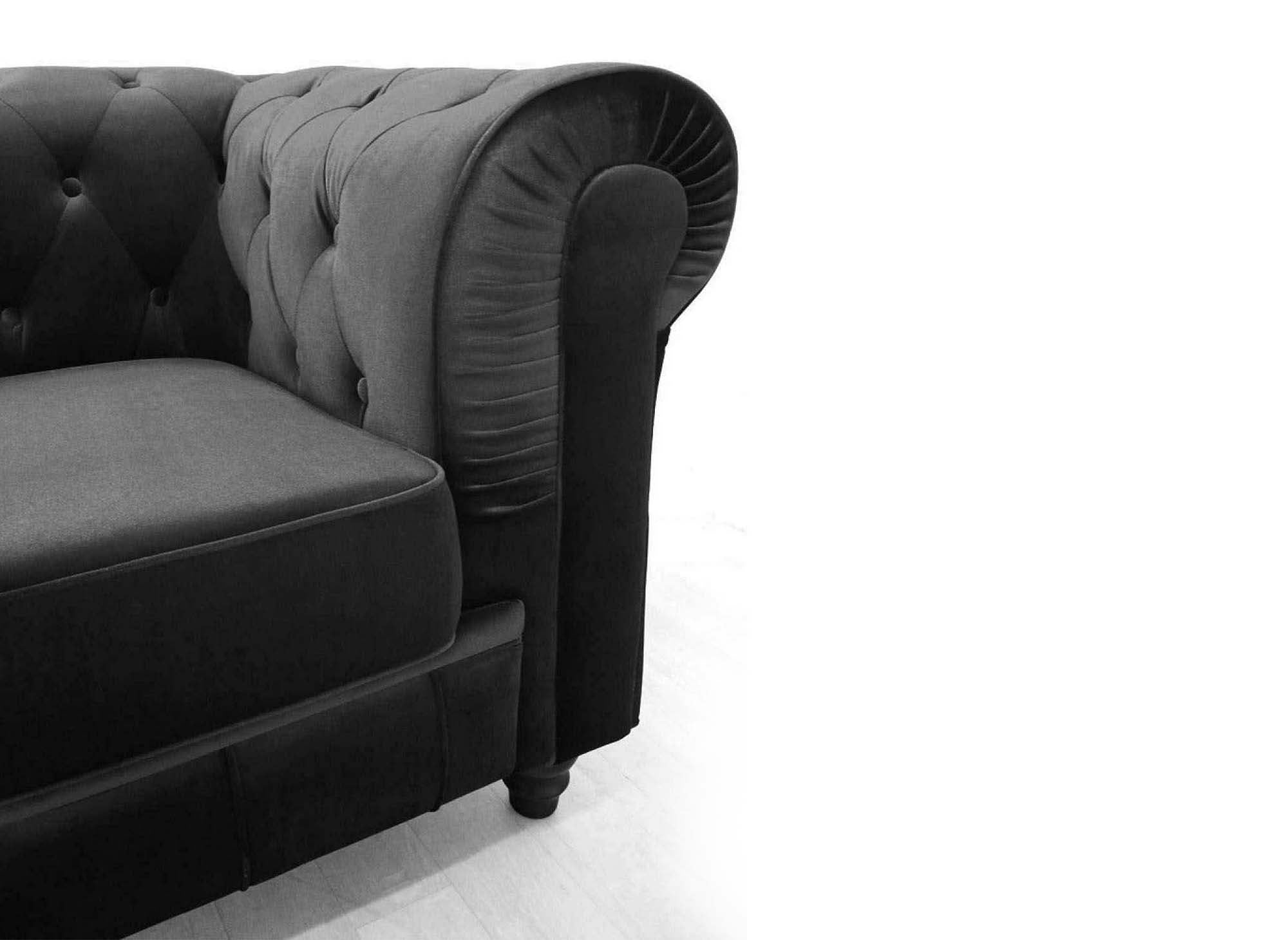 Canapé 2 places velours Noir CHESTERFIELD