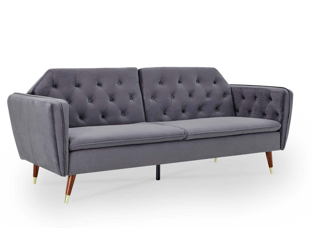 Canapé clic-clac convertible 3 places en tissu velours gris ARIANE