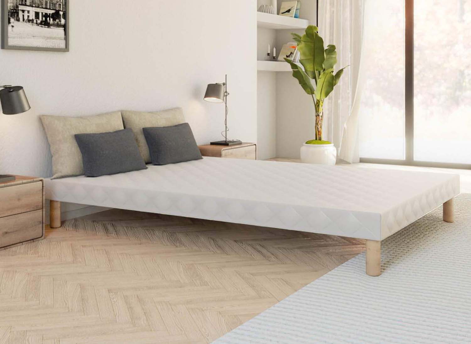 Sommier tapissier 140 x 190 cm + 4 pieds