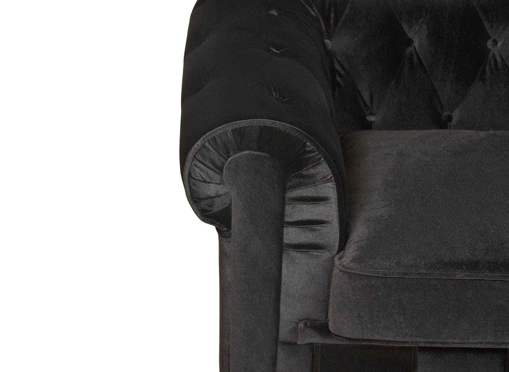Canapé 3 places velours noir CHESTERFIELD