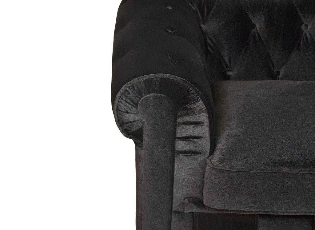 Canapé 2 places velours Noir CHESTERFIELD