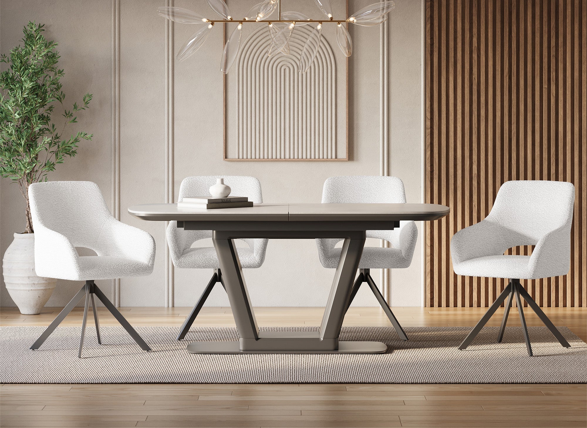 Lot de 2 chaises pivotantes design en tissu bouclette blanc écru CIEL