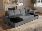 Canapé panoramique convertible 2 coffres de rangement en tissu bouclette gris ADRYEN
