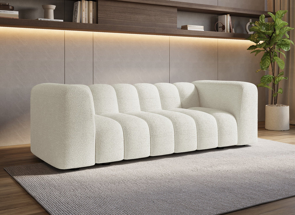 Canapé 3 places en tissu bouclette écru AELIS