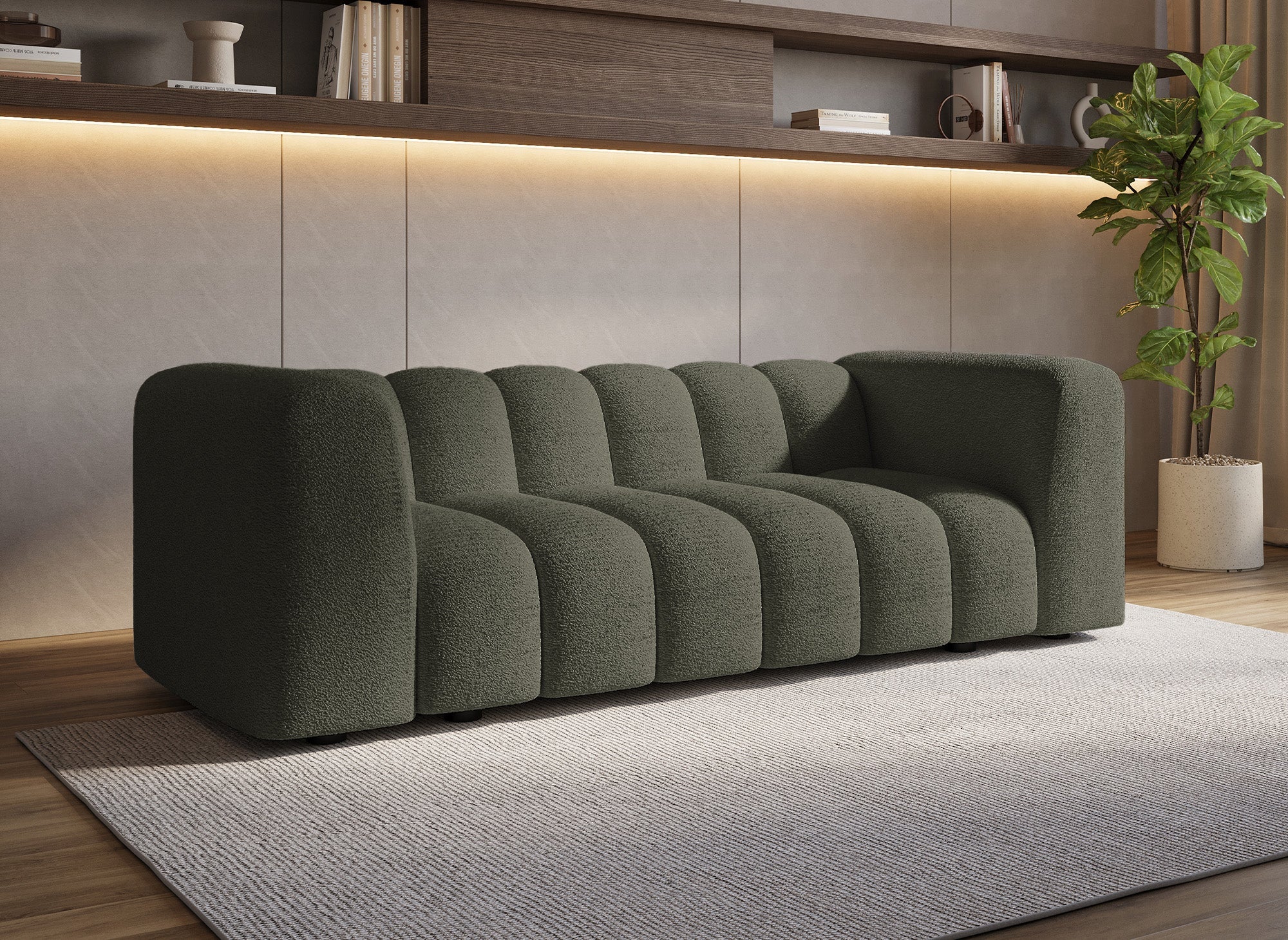 Canapé 3 places en tissu bouclette vert AELIS