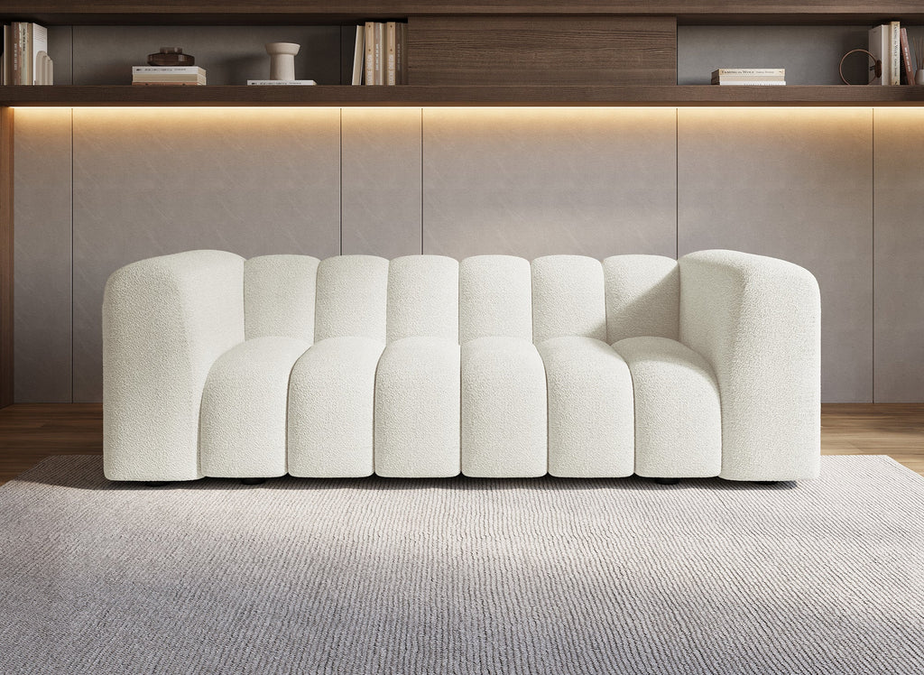 Canapé 3 places en tissu bouclette écru AELIS