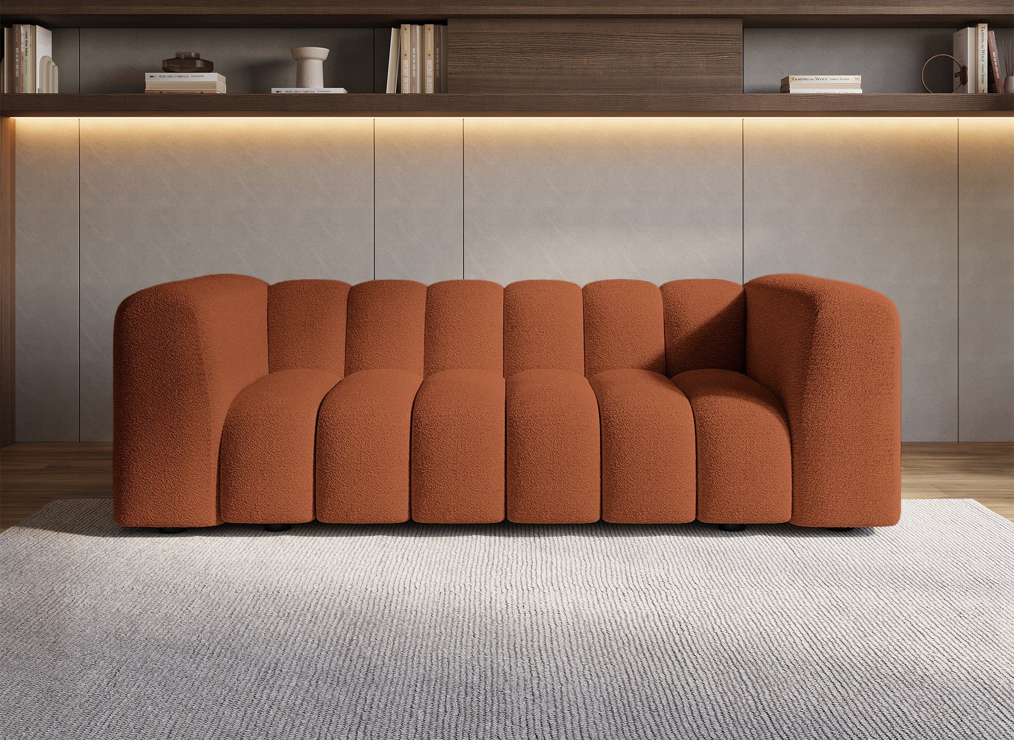 Canapé 3 places en tissu bouclette terracotta AELIS