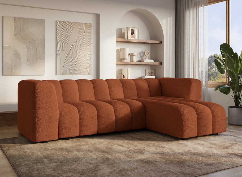 Canapé d'angle réversible en tissu bouclette terracotta AELIS