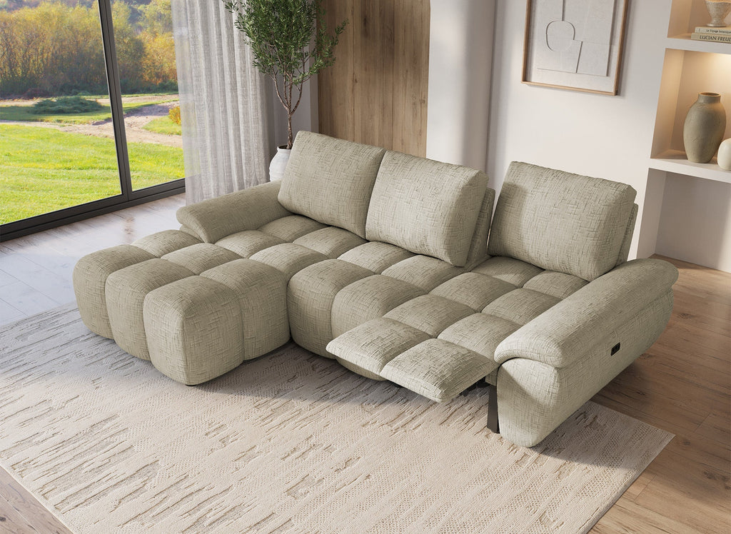 Canapé d’angle relax électrique en velours chiné taupe ALPES - Angle gauche