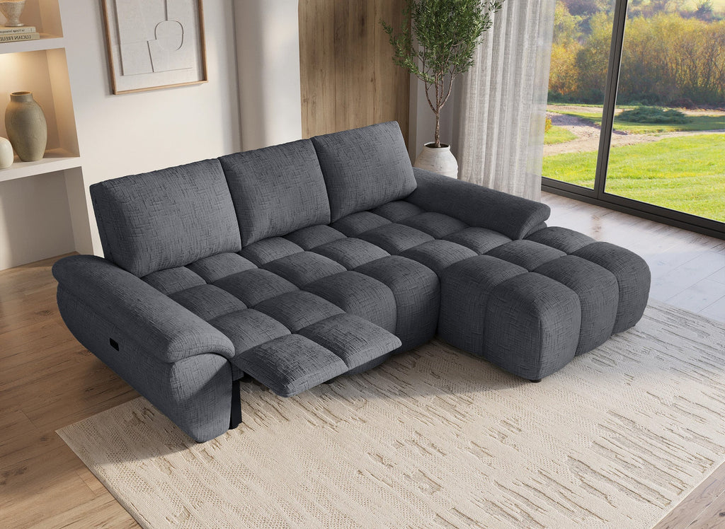 Canapé d’angle relax électrique en velours chiné gris ALPES - Angle droit