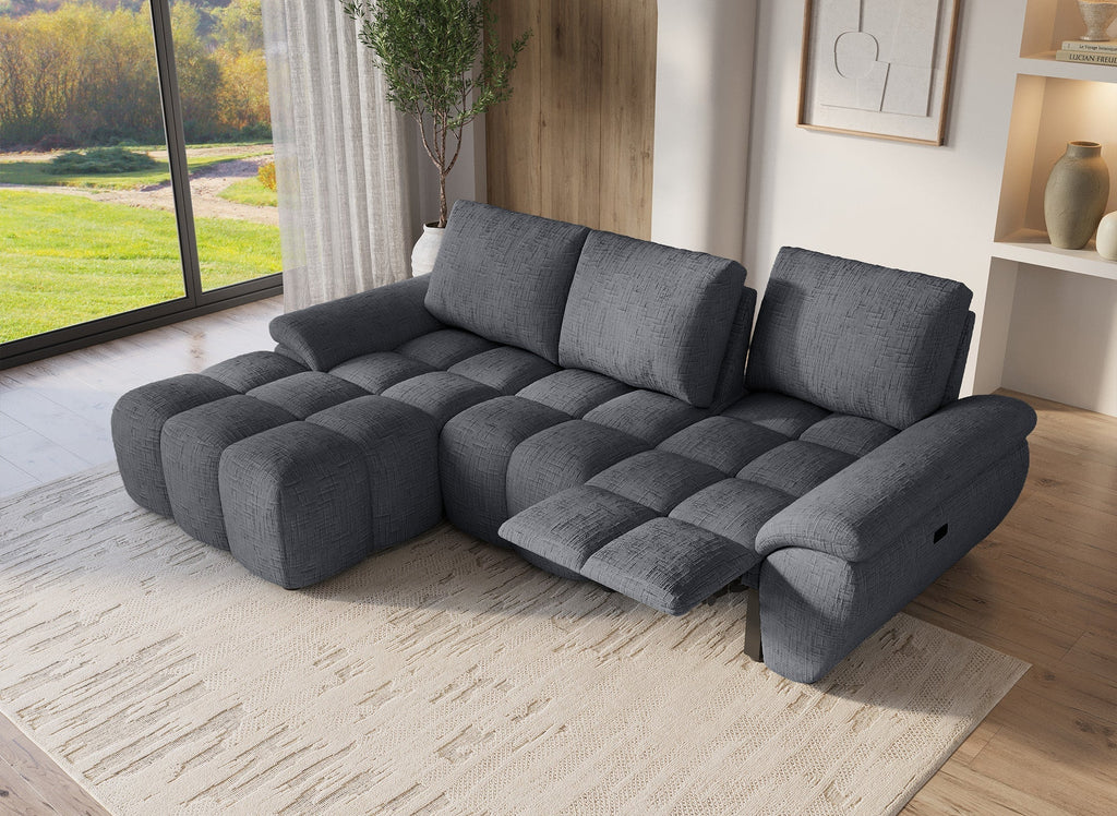 Canapé d’angle relax électrique en velours chiné gris ALPES - Angle gauche