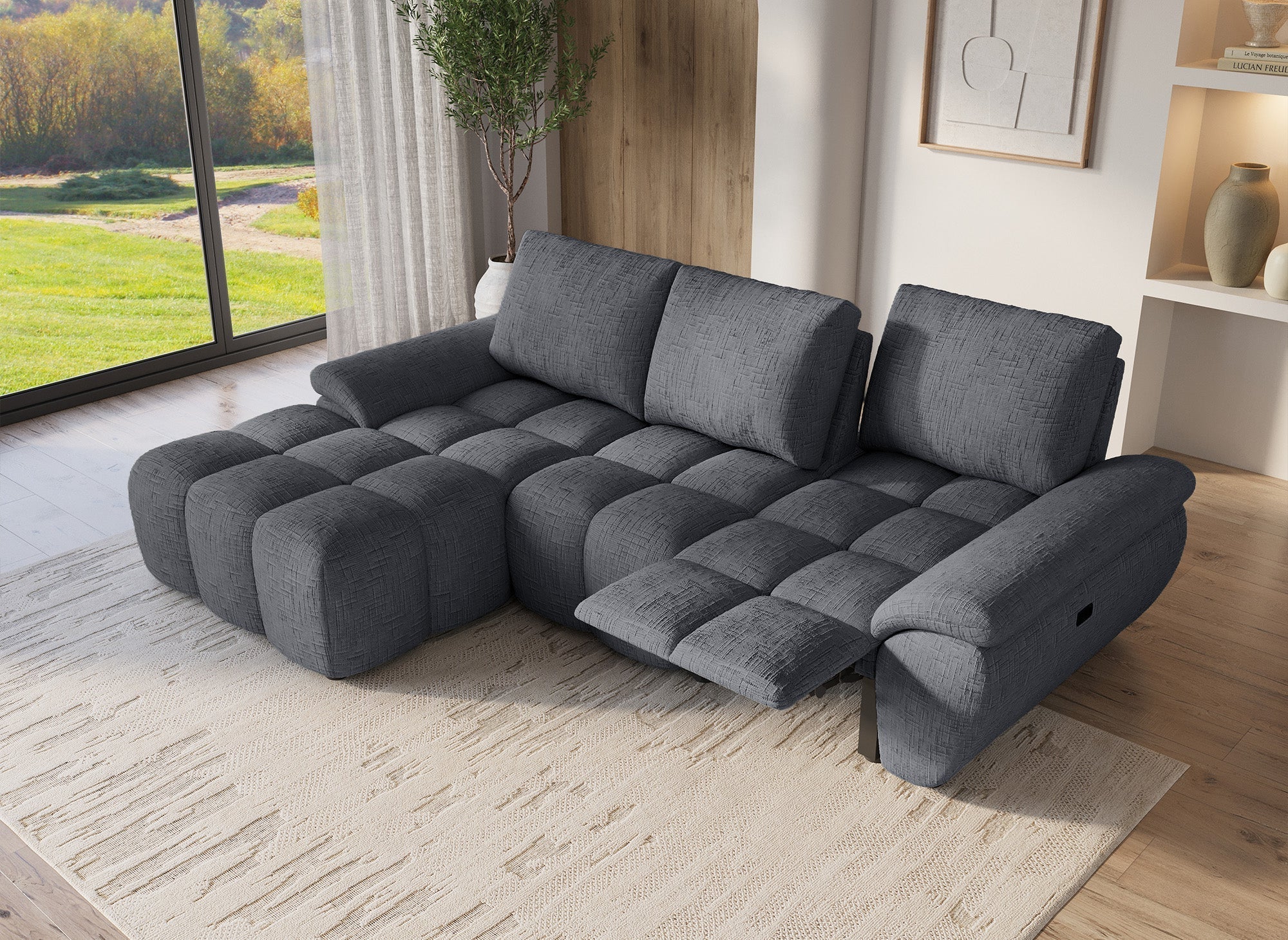 Canapé d’angle relax électrique en velours chiné gris ALPES - Angle gauche