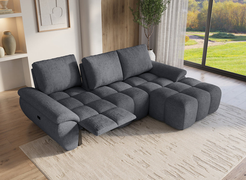 Canapé d’angle relax électrique en velours chiné gris ALPES - Angle droit