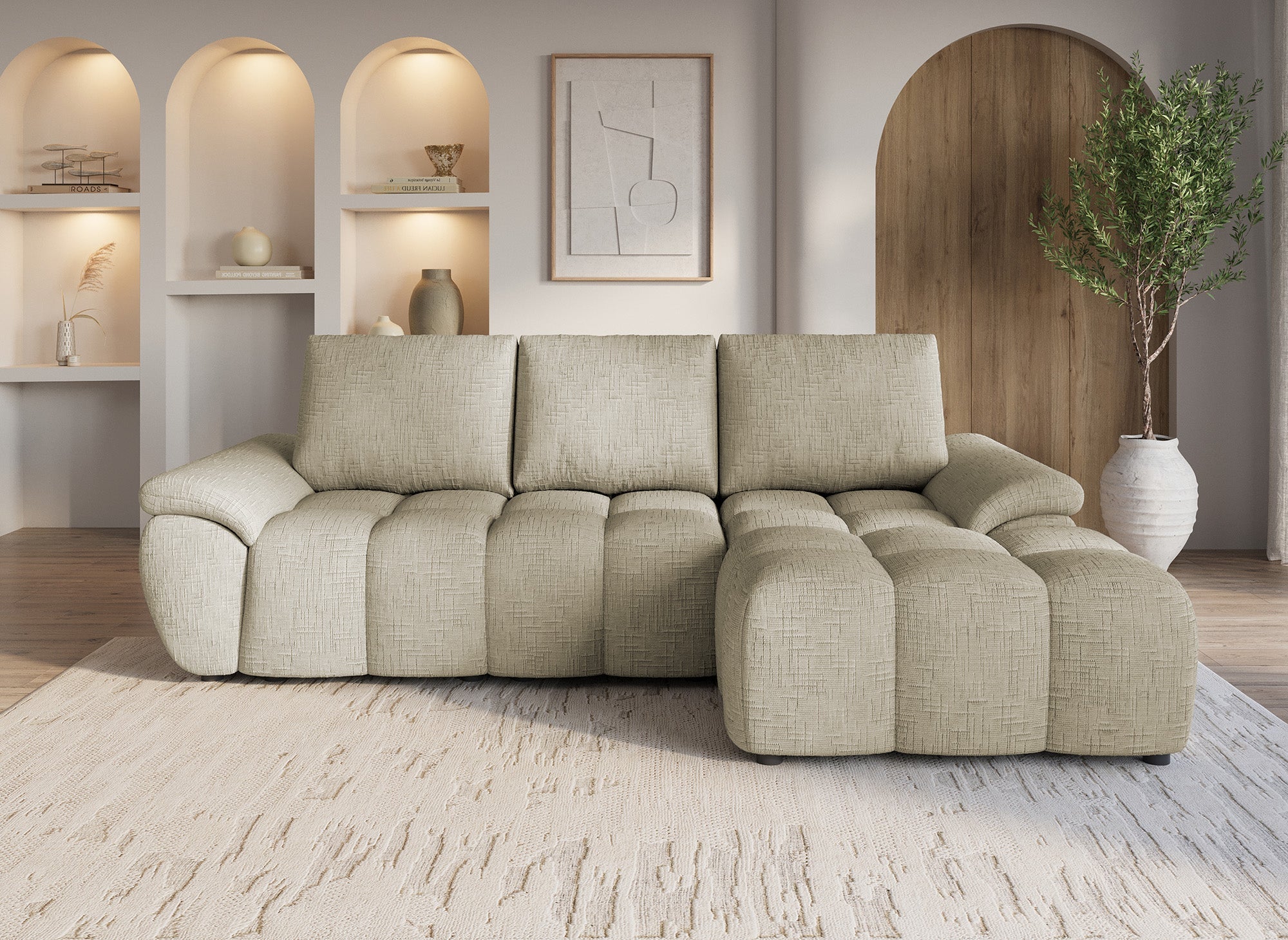 Canapé d’angle relax électrique en velours chiné taupe ALPES - Angle droit