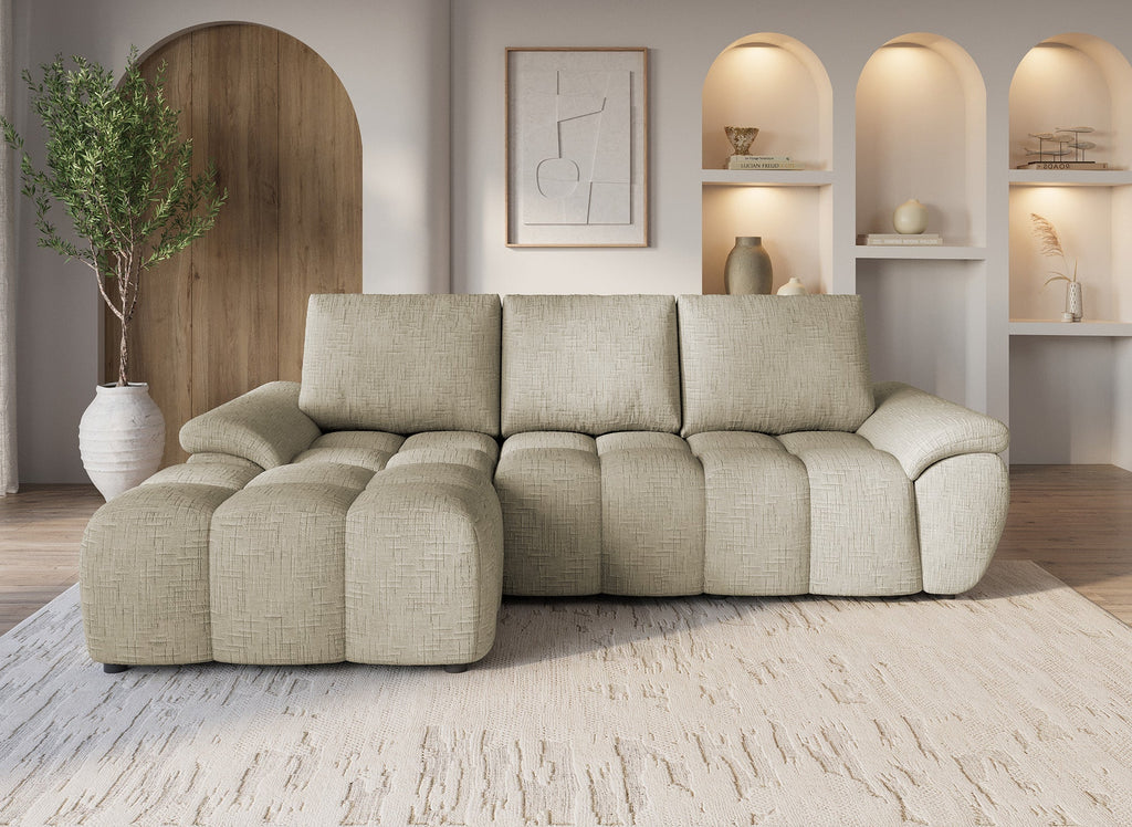 Canapé d’angle relax électrique en velours chiné taupe ALPES - Angle gauche