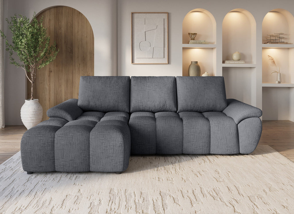 Canapé d’angle relax électrique en velours chiné gris ALPES - Angle gauche