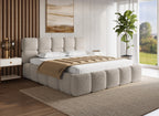 Lit coffre tissu bouclette taupe 180x200 cm BUBBLE
