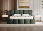 Lit coffre en velours chiné vert olive 180x200 cm BUBBLE
