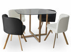 Ensemble table à manger en verre + 4 chaises noires et blanches FLEN
