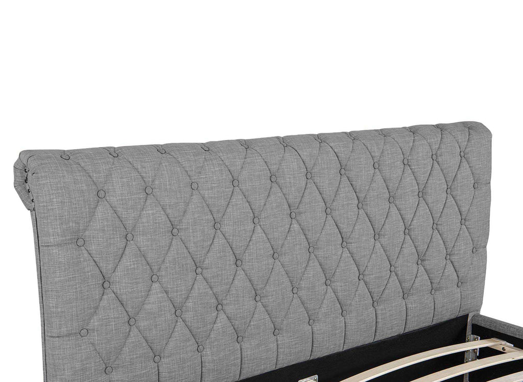 Lit double avec 4 tiroirs en lin gris 140x190 cm LEANDRE