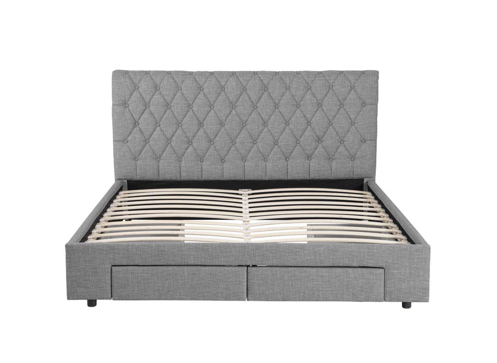 Lit double avec 4 tiroirs en lin gris 140x190 cm LEANDRE