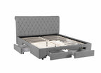 Lit double avec 4 tiroirs en lin gris 140x190 cm LEANDRE