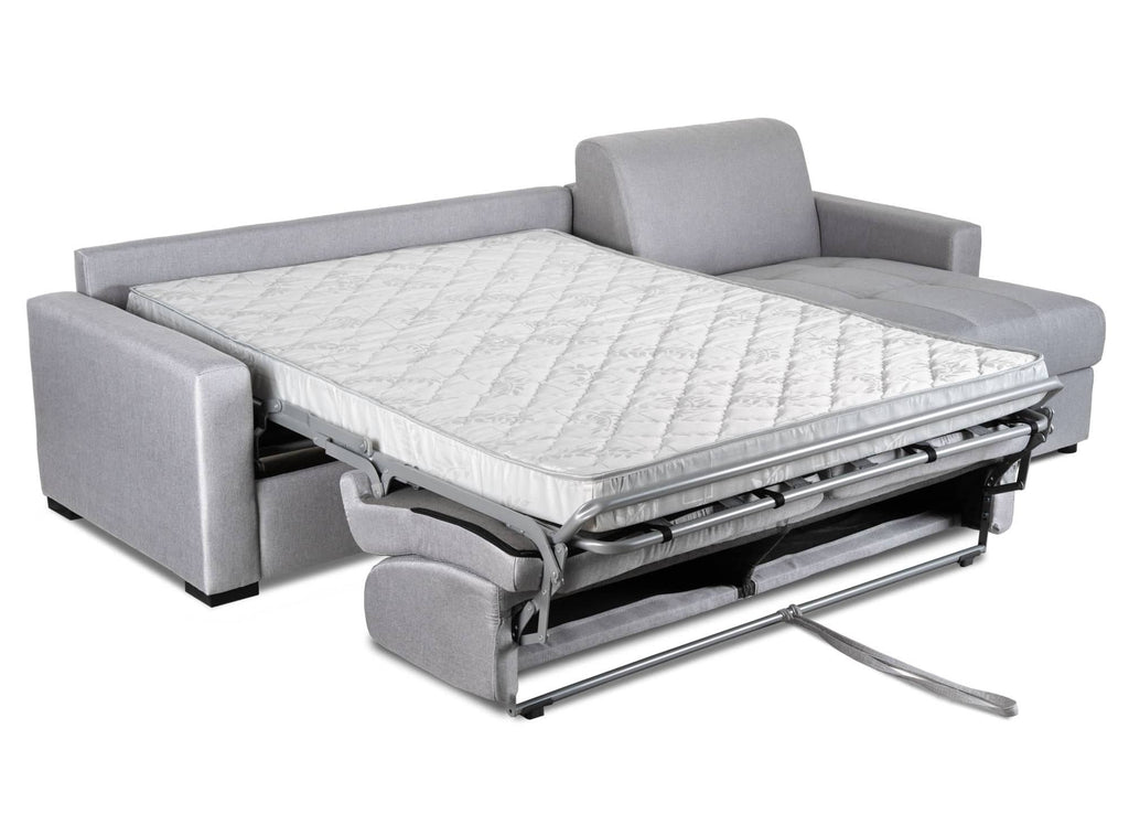 Canapé d'angle réversible convertible LOUNA en tissu gris avec coffre de rangement