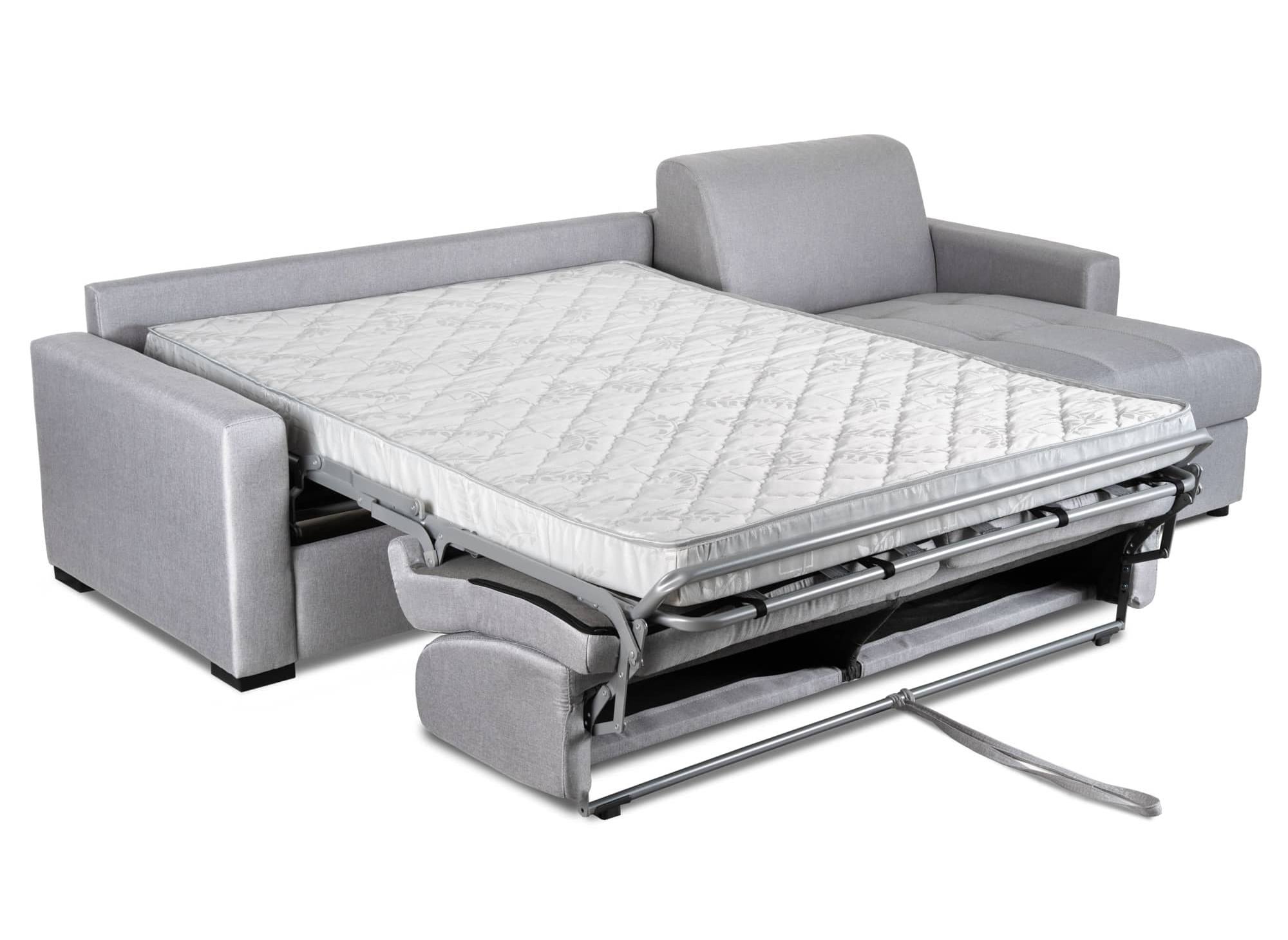 Canapé d'angle réversible convertible LOUNA en tissu gris avec coffre de rangement