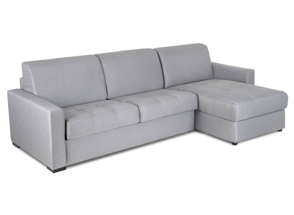 Canapé d'angle réversible convertible LOUNA en tissu gris avec coffre de rangement