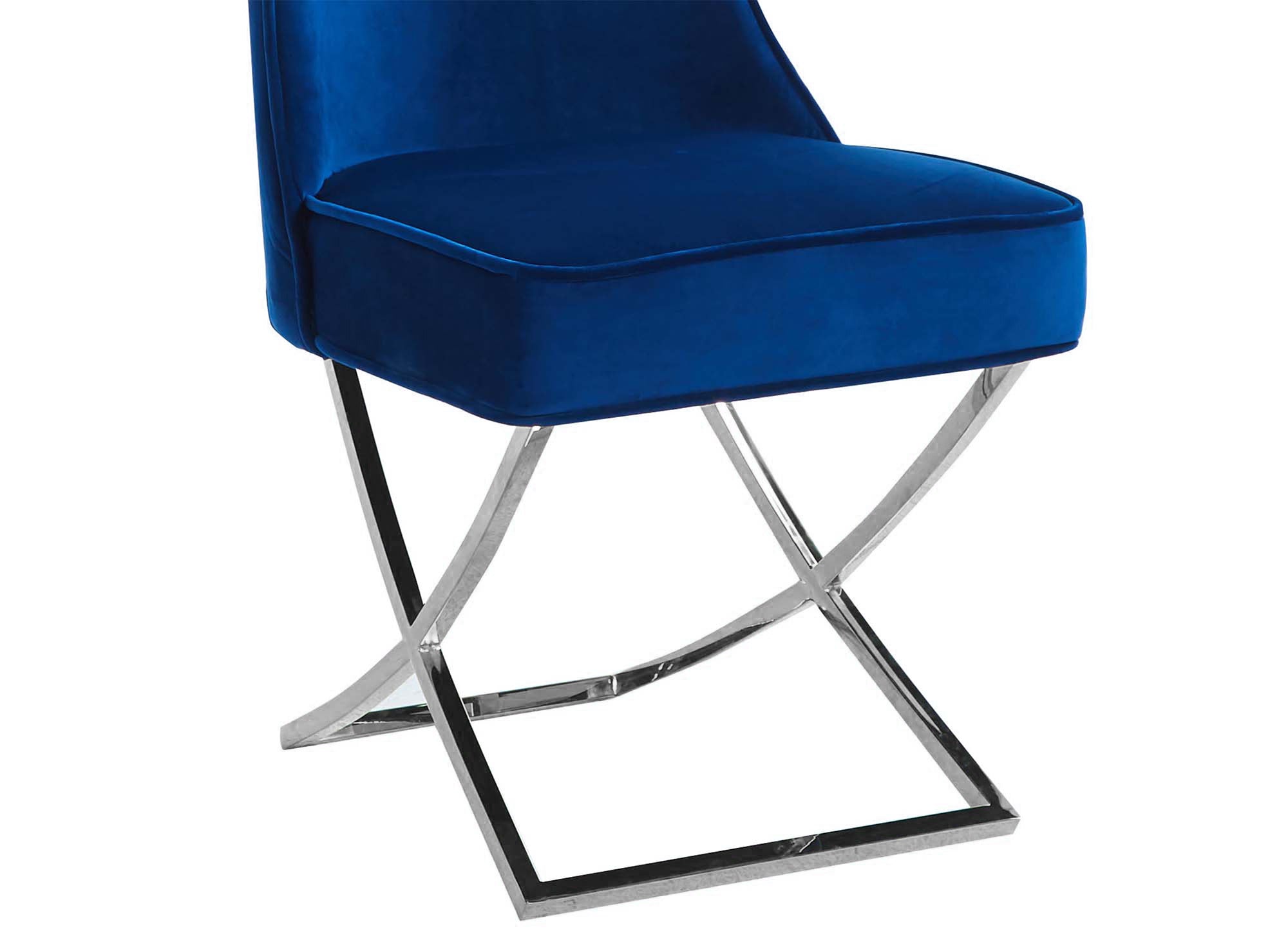 Lot de 2 chaises en velours bleu pieds en métal argenté ETHAN