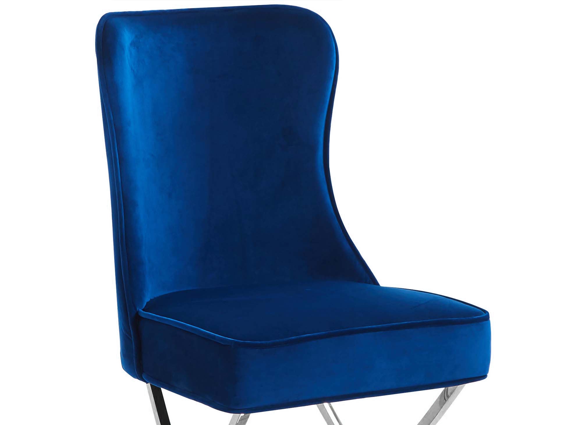 Lot de 2 chaises en velours bleu pieds en métal argenté ETHAN