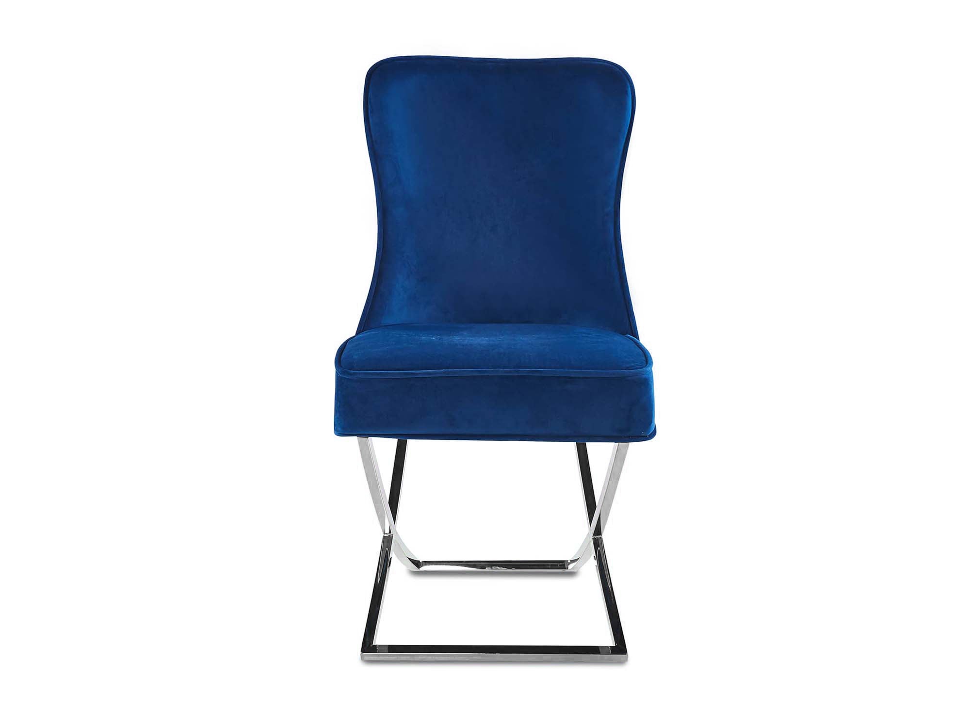 Lot de 2 chaises en velours bleu pieds en métal argenté ETHAN