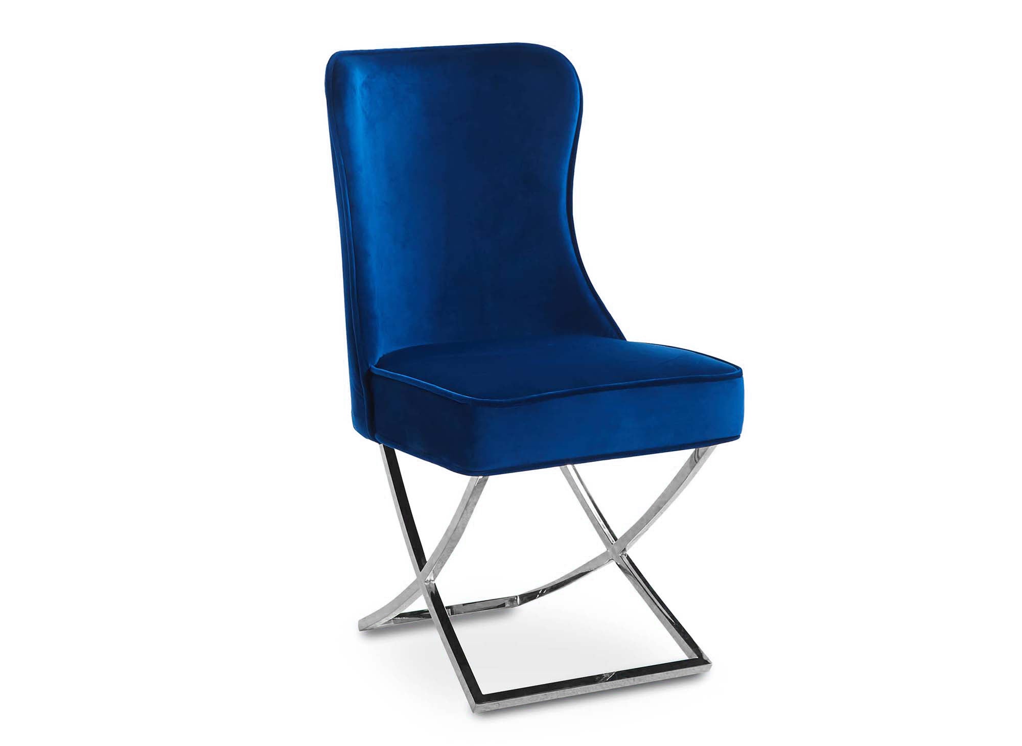 Lot de 2 chaises en velours bleu pieds en métal argenté ETHAN