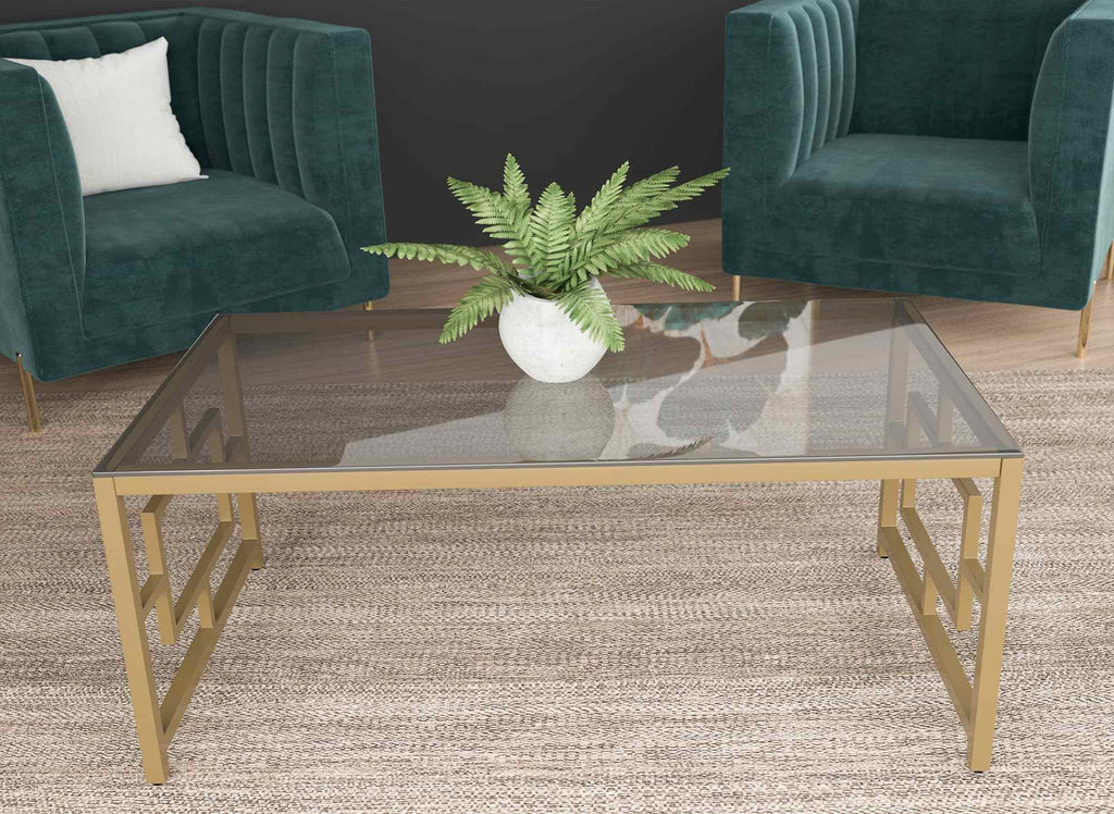 Table basse design en verre noir et métal doré rectangulaire PABLO