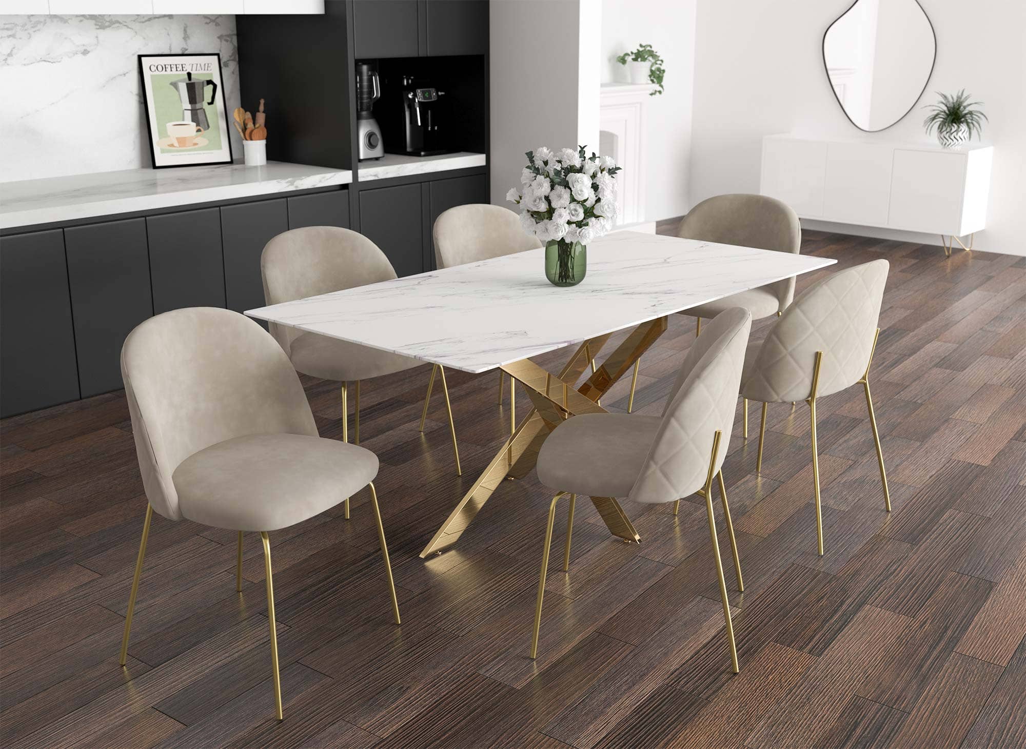 Lot de 2 chaises design en velours beige KENNETH