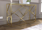 Console design en verre transparent et métal doré DELTA