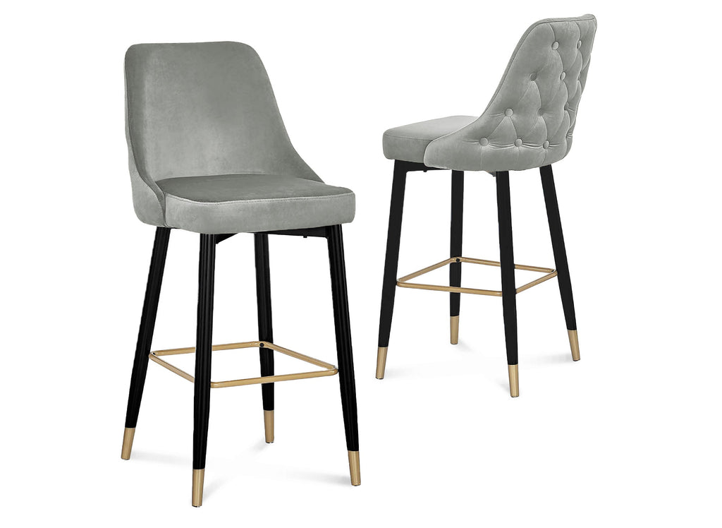 Lot de 2 tabourets de bar en velours gris DORINA