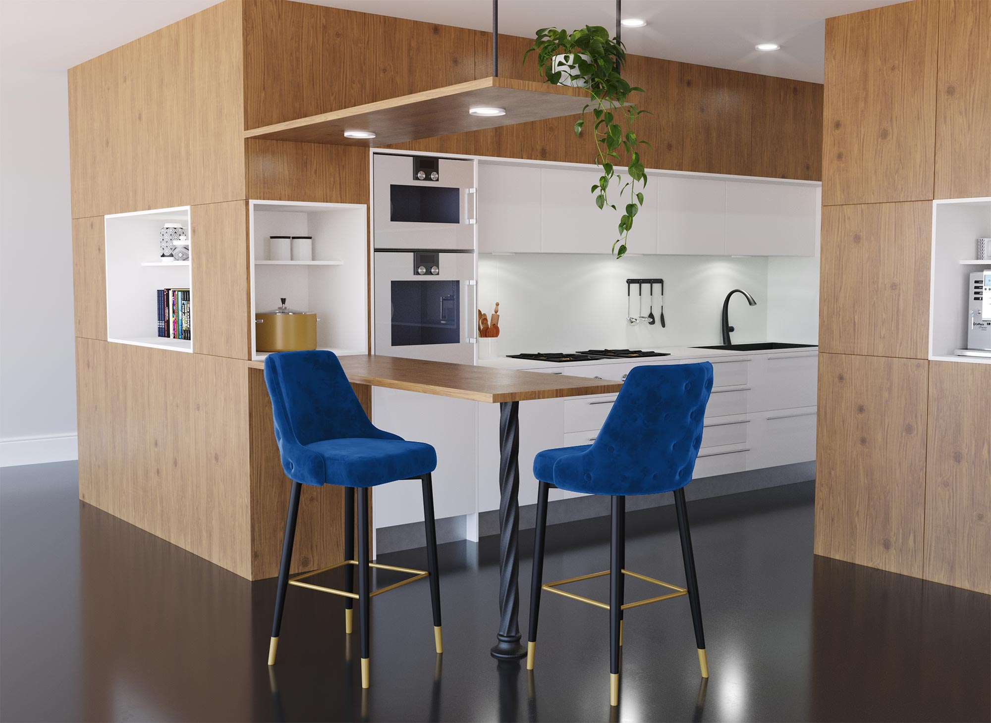 Lot de 2 tabourets de bar en velours bleu DORINA