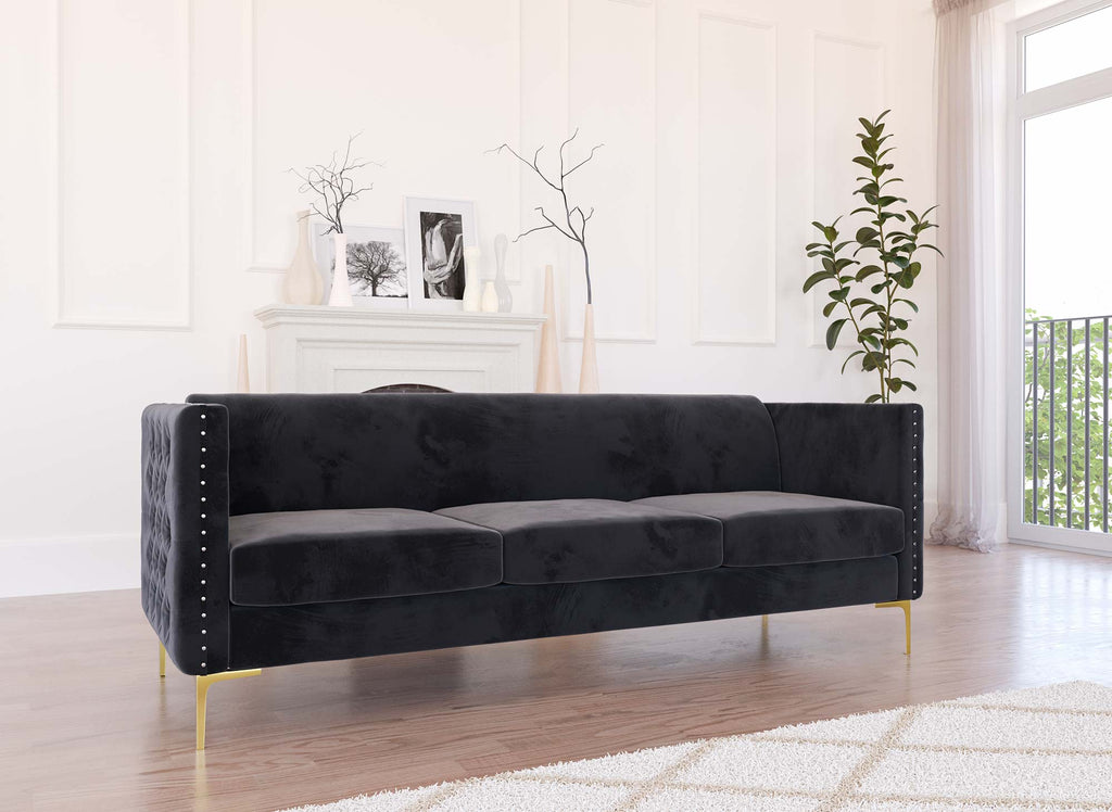 Canapé 3 places en velours gris CYNTHIA