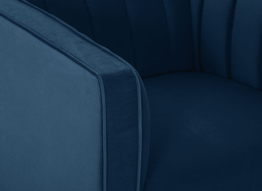 Fauteuil moderne en velours bleu pieds doré ROBY