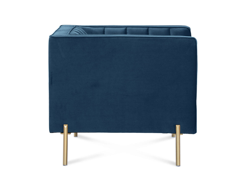 Fauteuil moderne en velours bleu pieds doré ROBY