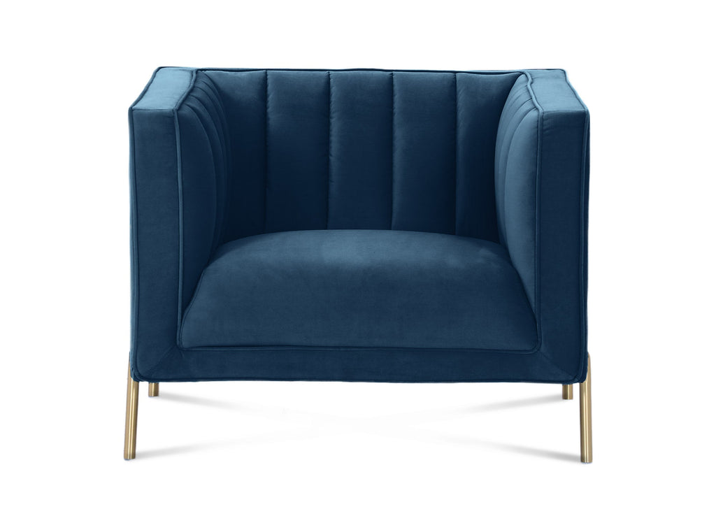 Fauteuil moderne en velours bleu pieds doré ROBY