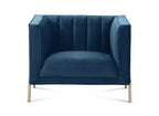 Fauteuil moderne en velours bleu pieds doré ROBY