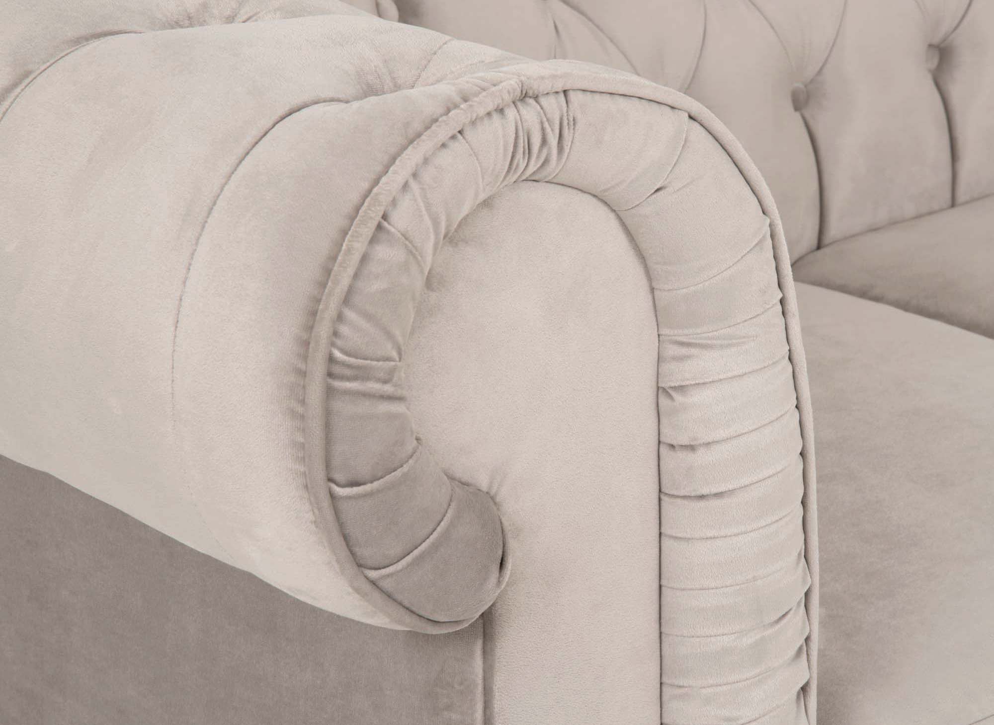 Canapé chesterfield 2 places en velours beige - WILSTON