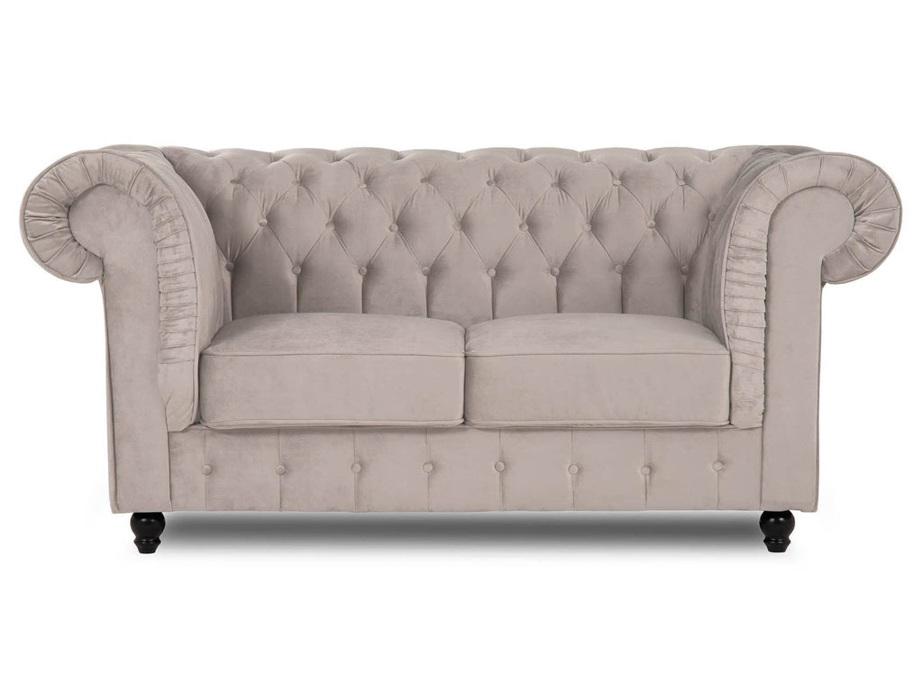 Canapé chesterfield 2 places en velours beige - WILSTON