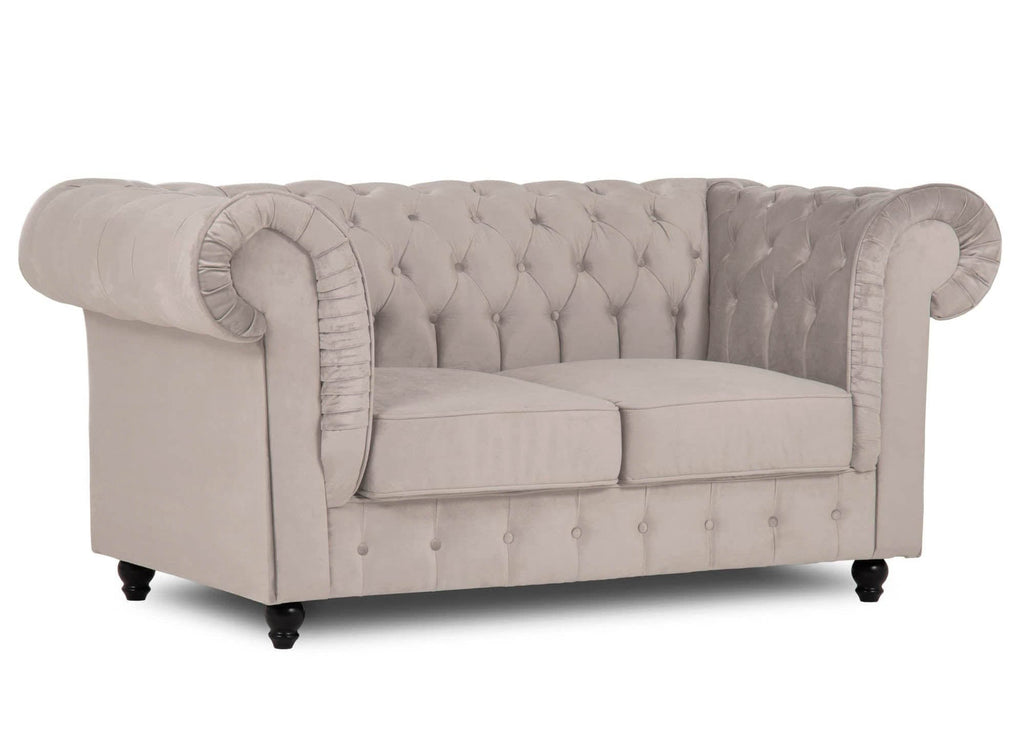 Canapé chesterfield 2 places en velours beige - WILSTON